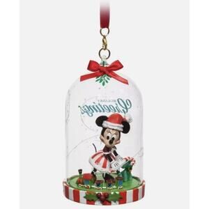 Disney Parks Greetings Santa Minnie Glass Dome Sketchbook Christmas Ornament New